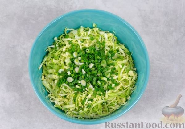 Салат из молодой капусты с зелёным луком и сметаной